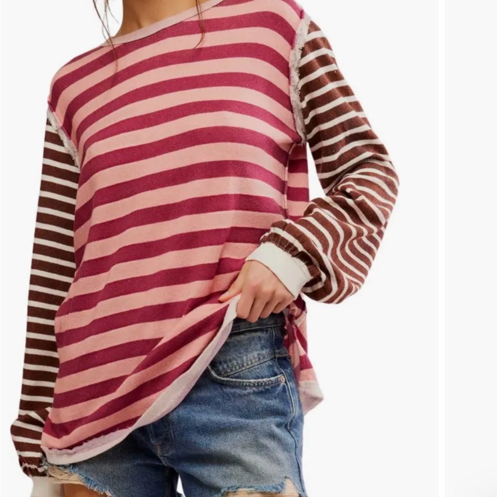 We the Free. Free People. FP |Sawyer Stripe Long Sleeve T-Shirt, plum